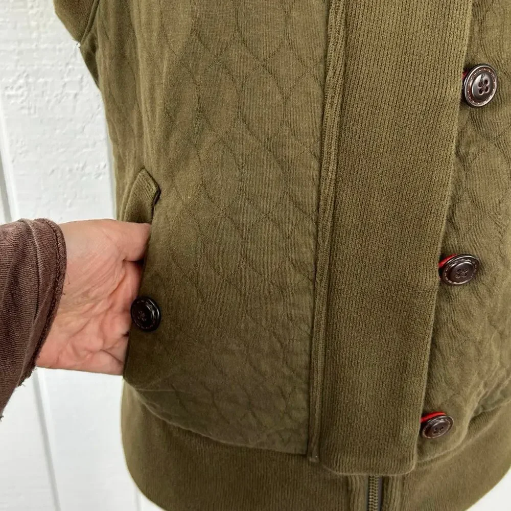 Gap Body Olive Quilted Vest Button Zip High Neck Utility Womens S 2007 - Picture 3 of 8